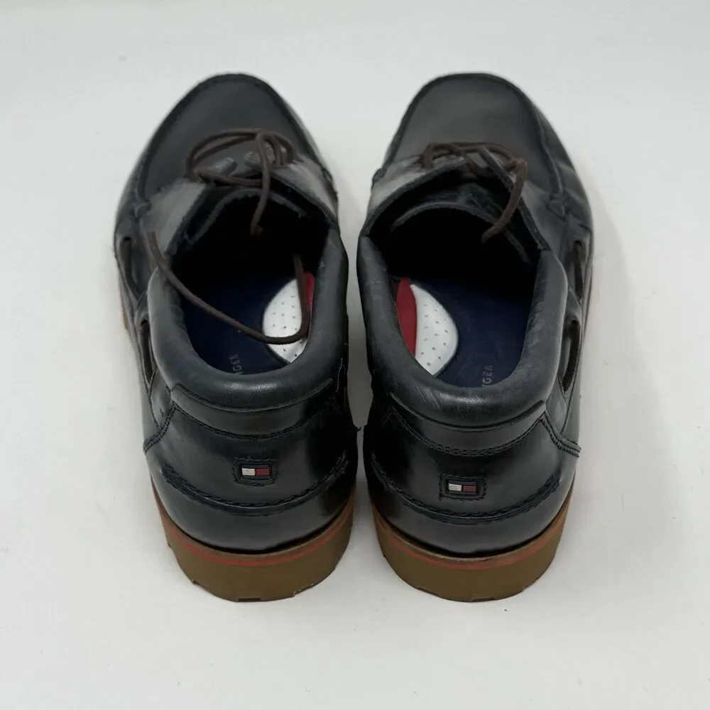 Tommy Hilfiger Lug Sole Boat Shoes Mens 11.5 Blue Leather 3 Eye Chunky Prepcore